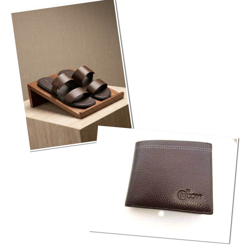 Sandales Homme WOODY en Cuir + Portefeuille Assorti – Marron